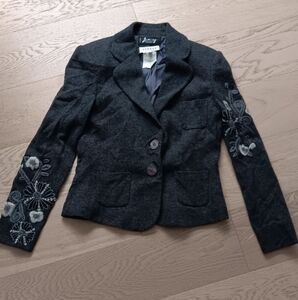 FERAUD Gray Wool Embroidered Blazer Size 8